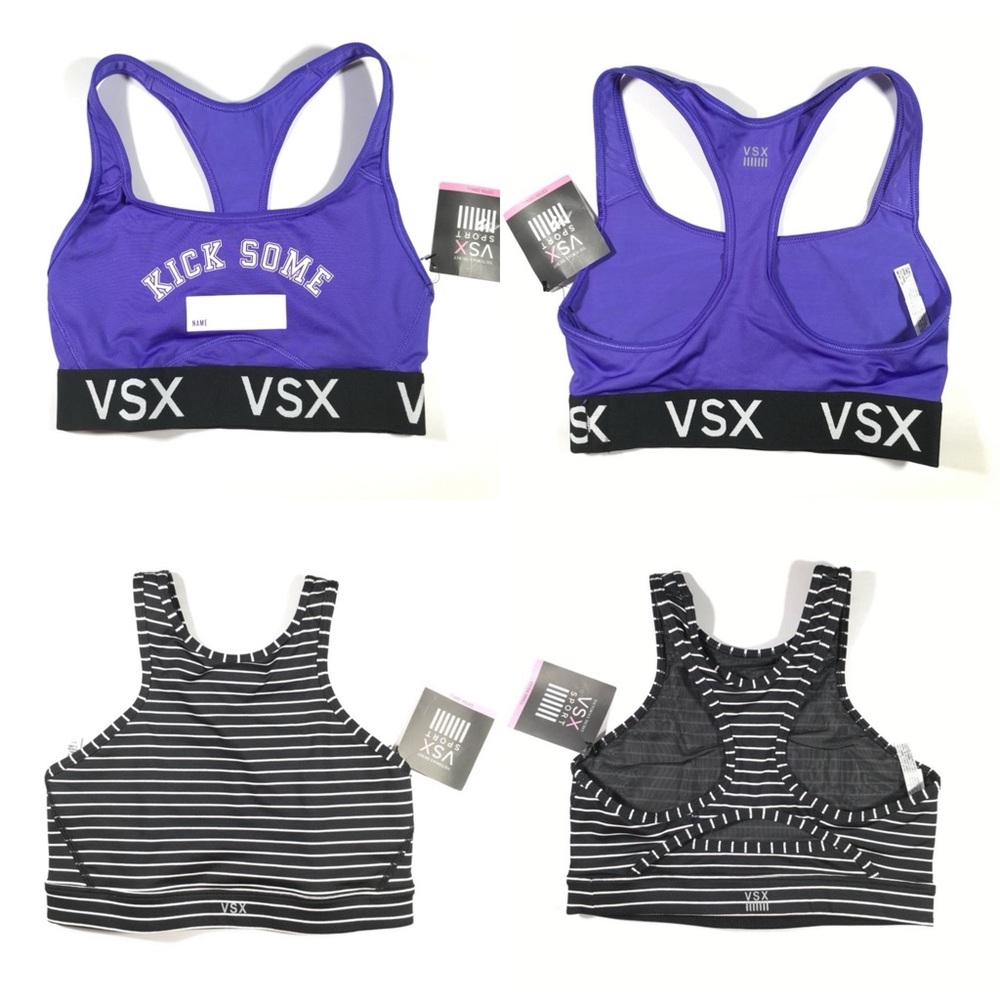 VSX Purple Sports Bra and Black Striped Sports Bra Set